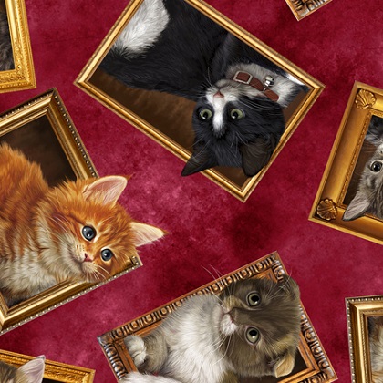 Quilting Treasures - Literary Kitties - Framed Kitties, Brick Red