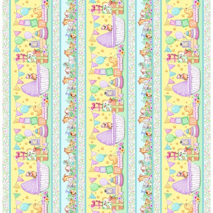 Quilting Treasures - Little Ones - Baby Animals Nursery Border Stripe, Multi