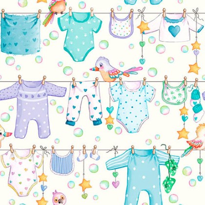 Quilting Treasures - Little Ones - Baby Clothesline, Cream