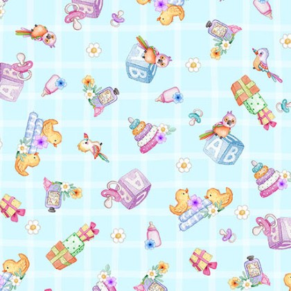 Quilting Treasures - Little Ones - Toy & Bird Toss, Light Blue