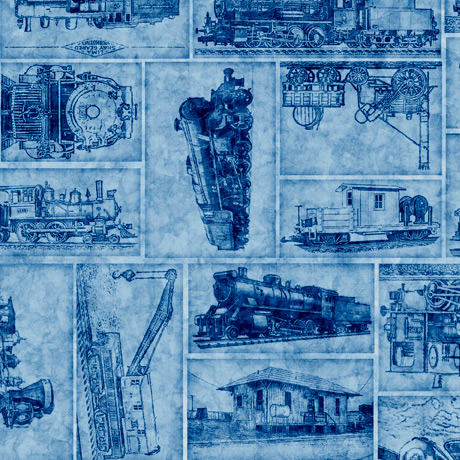 Quilting Treasures - Locomotion - Train Patch, Blue