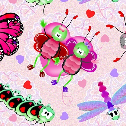 Quilting Treasures - Love Bugs - Lovebugs Toss, Pink