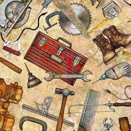 Quilting Treasures - Measure Twice - Tossed Tools, Antique