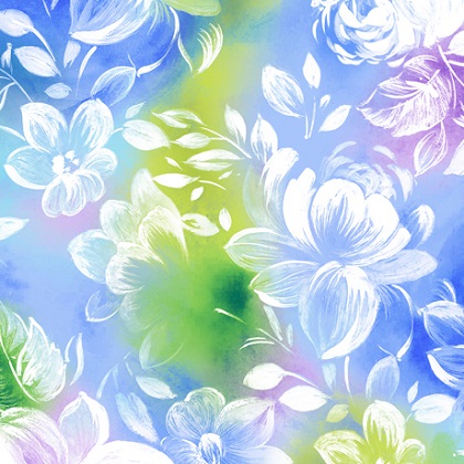 Quilting Treasures - Mimosa - Watercolor Floral, Blue