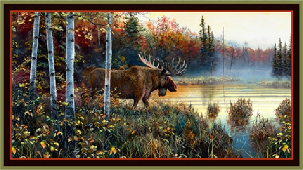 Quilting Treasures - Moose Country - 24' Moose Panel, Brown