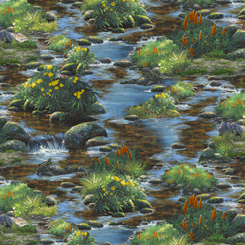 Quilting Treasures - Nature's Bears - Stream Scenic, Multi