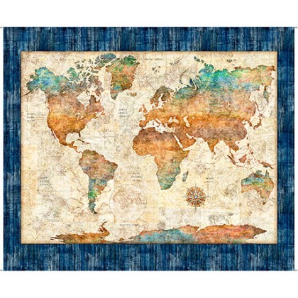 Quilting Treasures - Nauticus - 36' World Map Panel, Multi