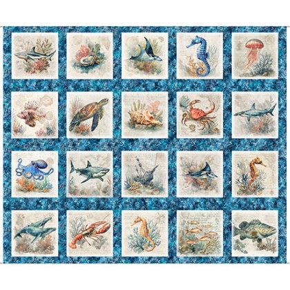 Quilting Treasures - Nauticus - Sea Creatures Picture Patches, Ocean