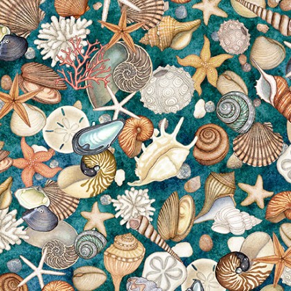 Quilting Treasures - Nauticus - Shells, Turquoise
