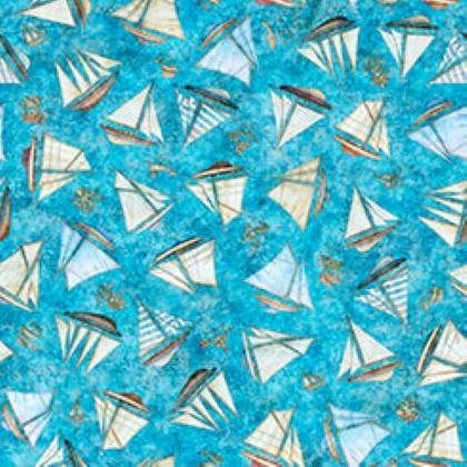 Quilting Treasures - Nauticus - Ships Toss, Blue