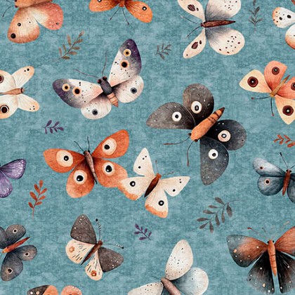 Quilting Treasures - Night Owls - Moths, Dusty Teal