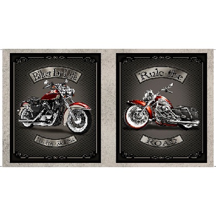 Quilting Treasures - Ride Free - 24' Motorcycle Picture Patches Panel, Black