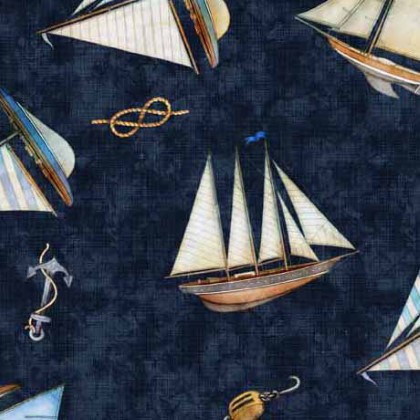 Quilting Treasures - Siren's Call - Ship Toss, Navy