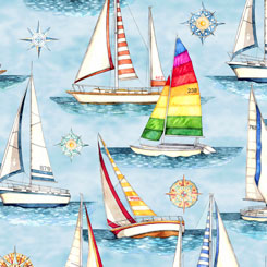 Quilting Treasures - Smooth Sailing - Sailboats, Light Blue