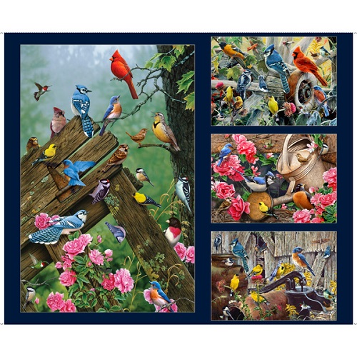Quilting Treasures - Songbirds - 36' Large Songbird Patches, Navy