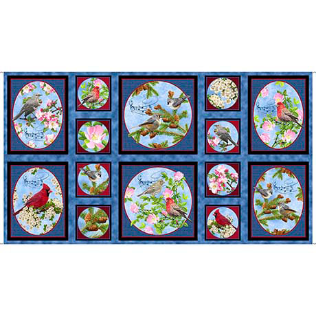Quilting Treasures - Songs of Nature - Songbird Patches 24' Panel, Dark Blue