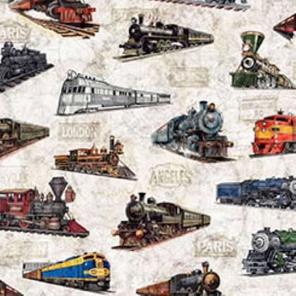 Quilting Treasures - Steam & Steel - Trains, Birch