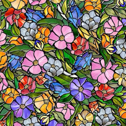 Quilting Treasures - Sunlit Birds - Stained Glass Floral, Multi