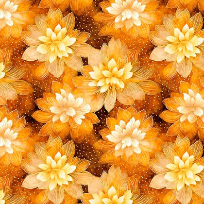 Quilting Treasures - Swan Song - Lotus Flowers, Burnt Orange