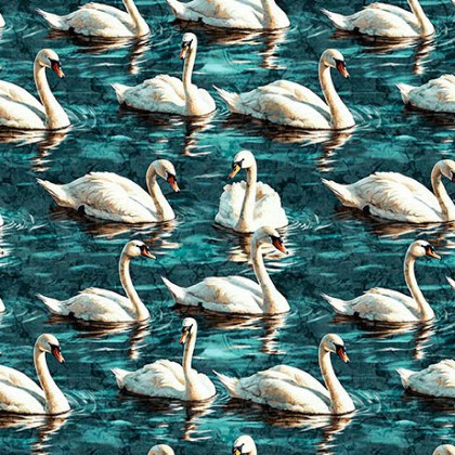 Quilting Treasures - Swan Song - Swans, Dark Turquoise