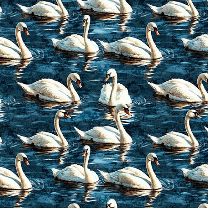 Quilting Treasures - Swan Song - Swans, Navy