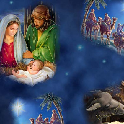 Quilting Treasures - The Newborn King - Nativity Vignettes, Navy