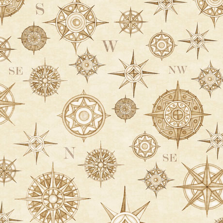 Quilting Treasures - Wanderlust - Compasses, Cream