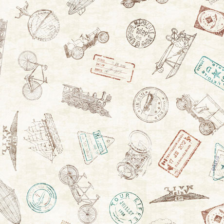 Quilting Treasures - Wanderlust - Stamps, Cream