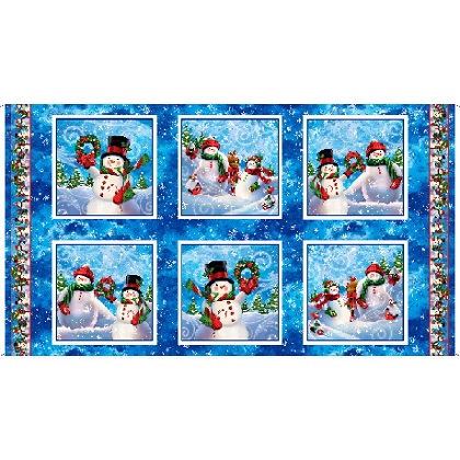 Quilting Treasures - Whirlwind - Snowmen Picture Patches, Blue