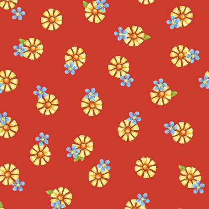 Quilting Treasures - Who Let the Hogs Out - Tossed Flower, Red