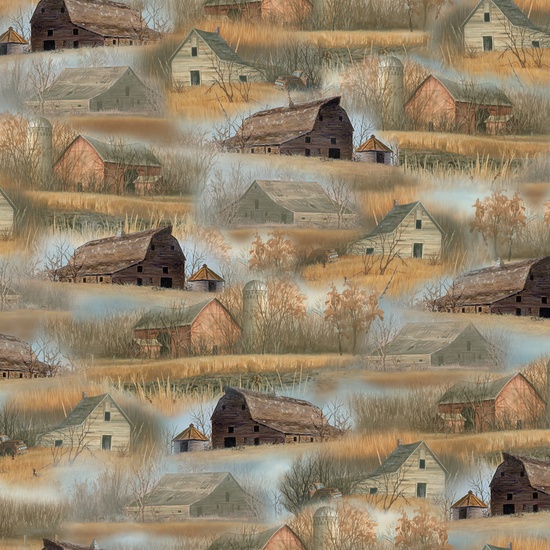 Quilting Treasures - Wild Pheasants - Barns & Houses, Multi