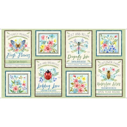 Quilting Treasures - Wildflower Farm - 24' Wildflower Farm Panel, Light Green