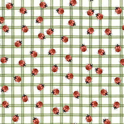 Quilting Treasures - Wildflower Farm - Ladybug Check, Green