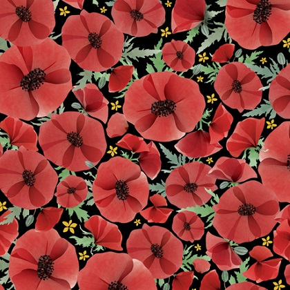 Quilting Treasures - Wildflowers - Red Poppies, Black