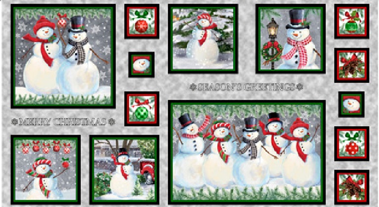 Quilting Treasures - Winter Greetings - 24' Panel Snowman Picture Patches, Grey