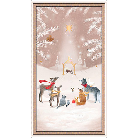 Quilting Treasures - Woodland Dream - 24' Nativity Panel, Taupe