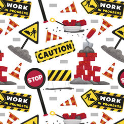 Quilting Treasures - Work in Progress - Construction Signs, White