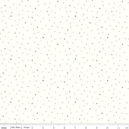 Riley Blake - 107/108' Dapple Dot - Barn Red Scattered Dots, Off-White