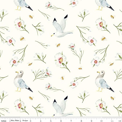 Riley Blake - Beehive State - Seagulls & Sego Lilies, White