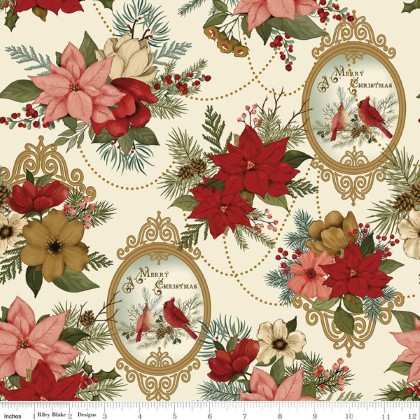 Riley Blake - Christmas Greetings - Festive Floral Arrangement, Cream