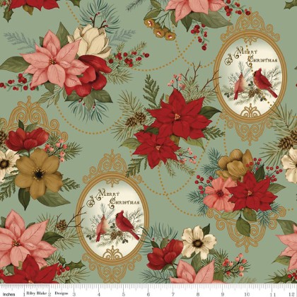 Riley Blake - Christmas Greetings - Festive Floral Arrangement, Spruce