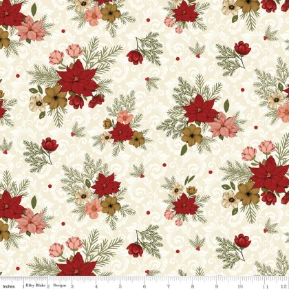 Riley Blake - Christmas Greetings - Floral, Cream
