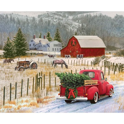Riley Blake - Christmas Memories - 36' Red Truck & Farm Panel