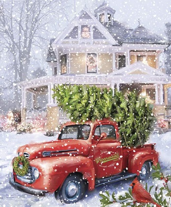 Riley Blake - Christmas Time is Here - 36' Red Truck Panel, Multi