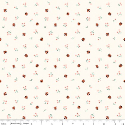 Riley Blake - Designer Flannel - Meadow Moments - Ladybugs, Cream