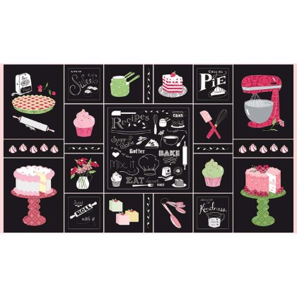 Riley Blake - Flour & Flower - 24' Baking Icons Panel, Black
