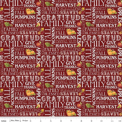 Riley Blake - Monthly Placemats - November Text, Barn Red