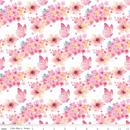 Riley Blake - Painted Petals - Butterfly Floral, White