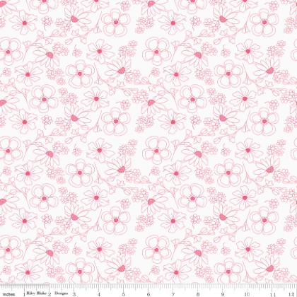 Riley Blake - Painted Petals - Outlined Flowers, White