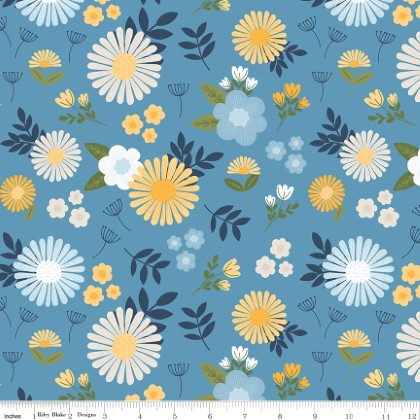 Riley Blake - Sunshine & Dandelions - Floral Main Print, Blue